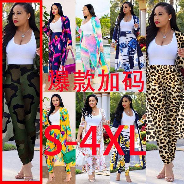 Spot! K8576 hot-selling European and American sexy printed cardigan long-sleeved two-piece nightclub clothes