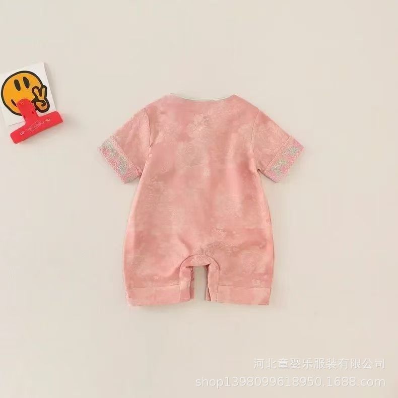 Summernew arrival baby chinese style lace jumpsuit for men and women baby dragon and phoenix printing festive auspicious hundred days crawling suit