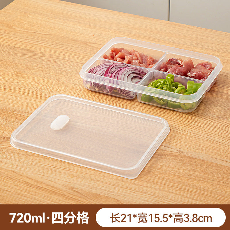 Kitchen, refrigerator, fresh-keeping storage box, sealed food preparation, transparent fresh-keeping box, food grade grid plastic freezer
