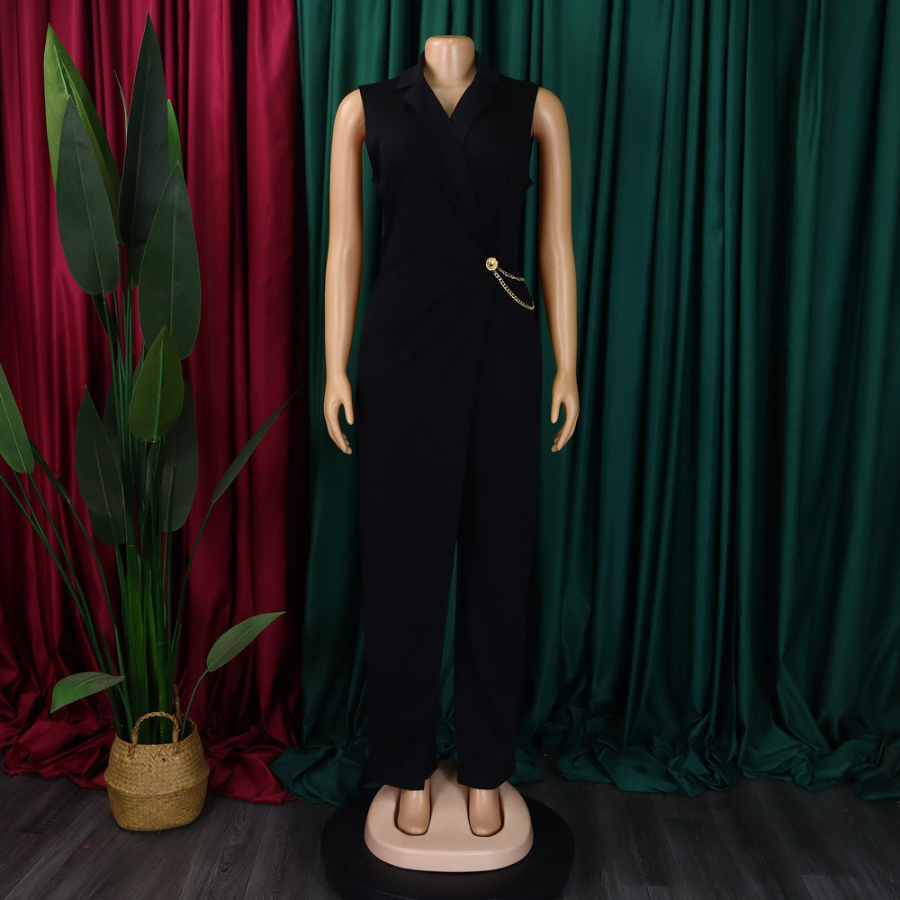 Q130  cross-border new summer elegant fashion sleeveless suit collar women's casual commute jumpsuit