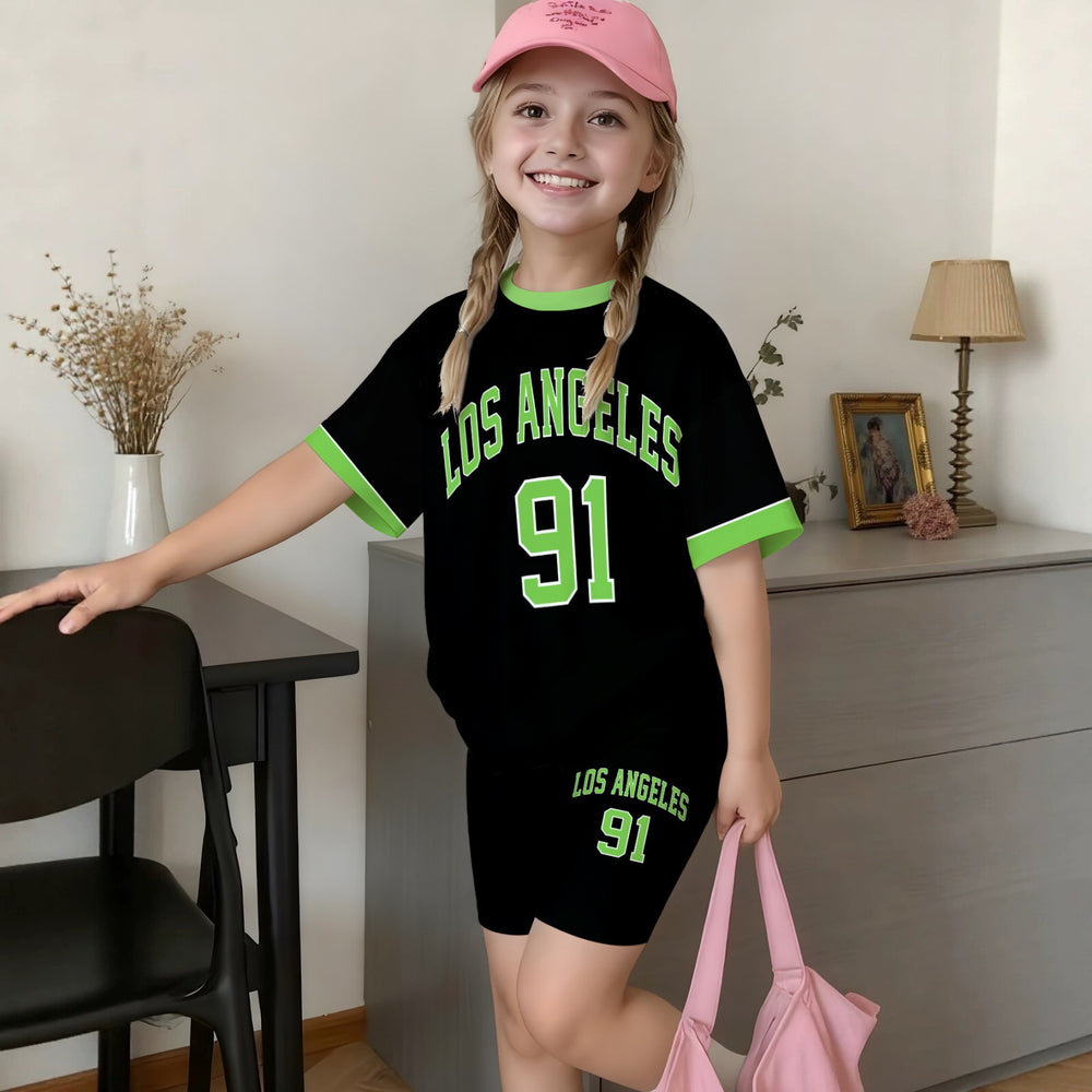 Wholesale girls' clothing: versatile t-shirt and shorts set - casual two-piece outfit, ready stock, direct supply