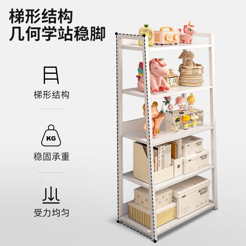 Bookshelf Floor-to-ceiling shelf Multi-layer against the wall Bedroom Home locker Wrought iron storage display Living room trapezoidal shelf