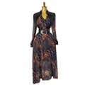 High-end fashionabledress women's french beading sequinembroiderv neck waist long sleeves leopard print printingelegance long skirt