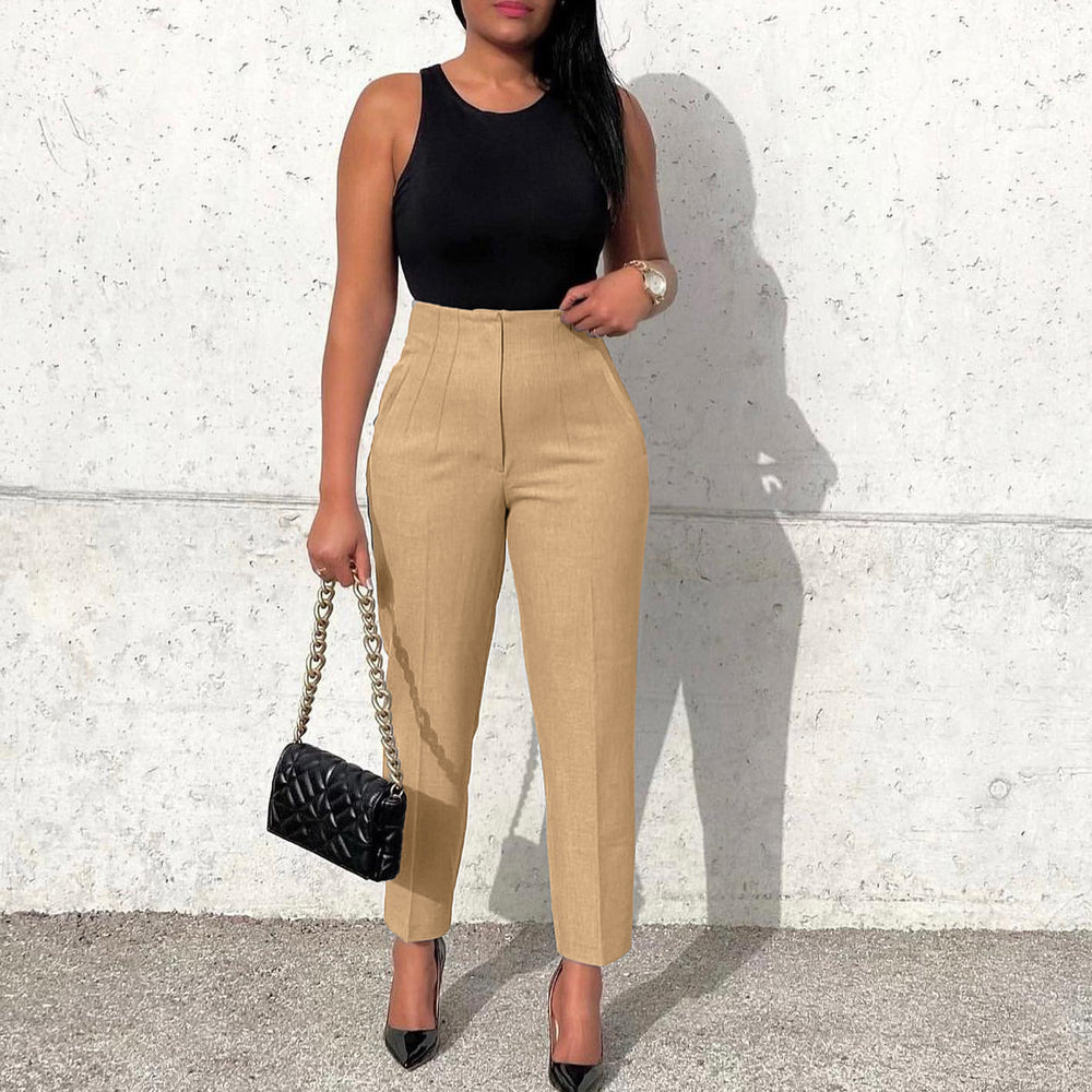 D423 european and american style plus size  fashionable elegant casual slimming high waist trousers solid color african professional pants