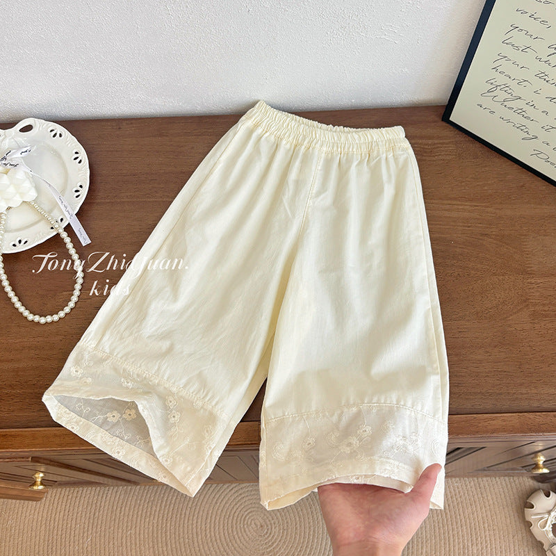 Girls' summer new style outfit: chic sleeveless babydoll top and trendy wide-leg casual pants two-piece set
