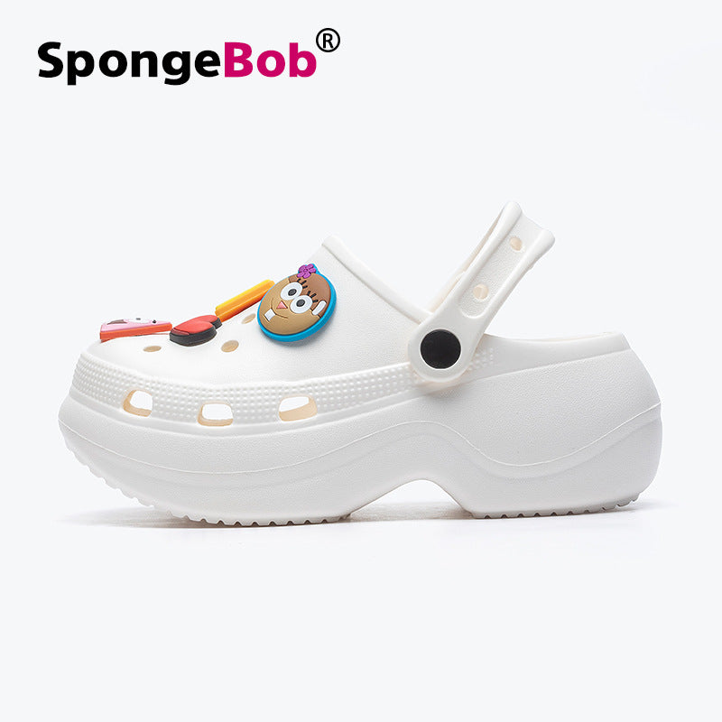 Spongebob squarepants height increasing soft sole closed-toe slippers women's summer non-slip odor-resistant student outdoor clogs women's sandals