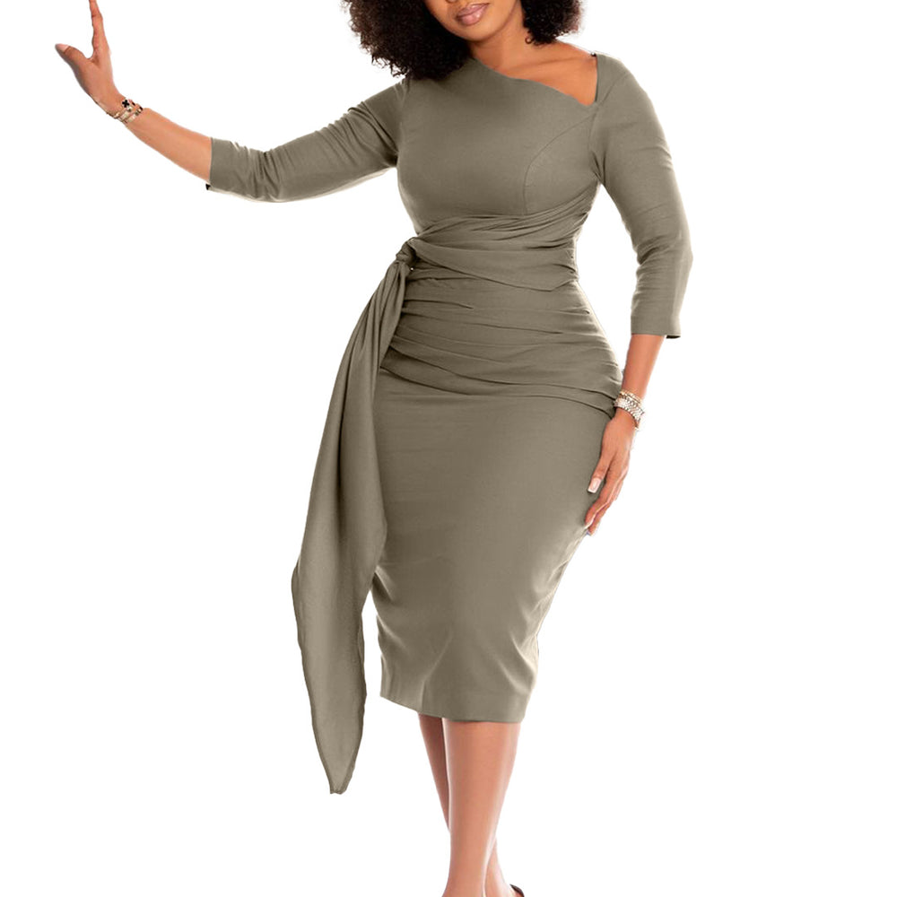 D329export women's clothing new arrival pleated strap pure color hip-covering professional ol elegant large size african european and american dress