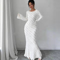 European and american women's clothing  summer new arrivals: sweet and fresh round neck long sleeve high waist slimming midi dress
