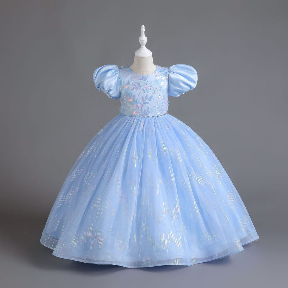 New arrival: puff sleeve sequin mesh princess dress for girls - perfect for international children's day!