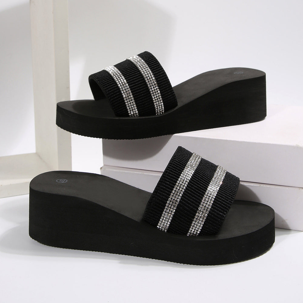 Women's flip-flops, ladies' sandals, women's summer fashion versatile outdoor wear rhinestone korean style student mid-heel beach sandals