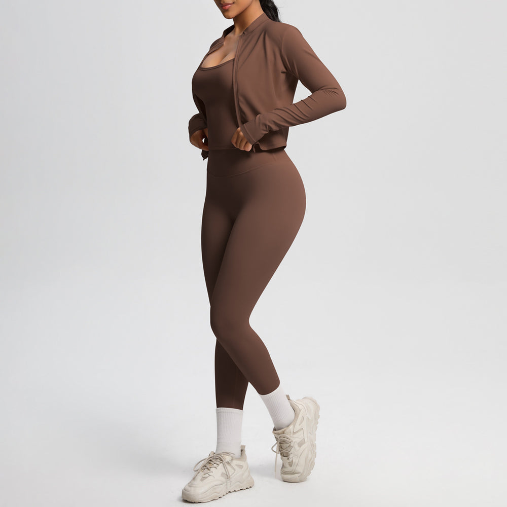 fashionpure color brushed nude breathable sling yoga suit running fitness sportswear three-piece set for women