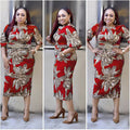 African clothing plus size women's leopard print dress slim fit bodycon midi dress with belt and ruffle sleeves