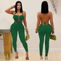 C7489 cross-border   fashion women's casual sexy halter backless solid color jumpsuit