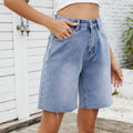 Fashion cross-border foreign trade summer new  independent station washed straight-leg casual hemmed denim shorts women's fashion