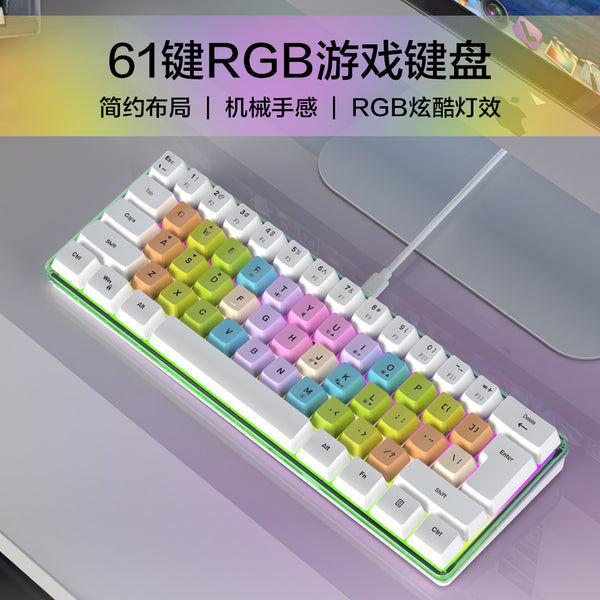 Light customization 61-key K401 colorful color matching keycap mechanical feel keyboard RGB light universal e-sports wired keyboard
