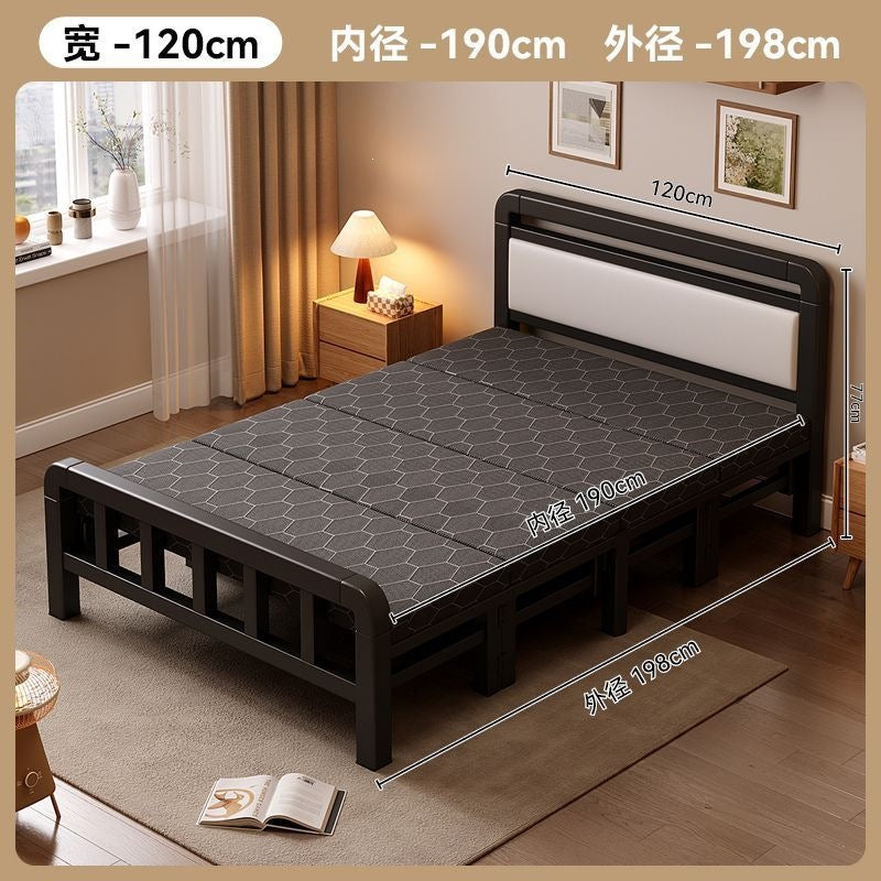 Four-fold foldable bed single bedfor homesimple office lunch break double rental house adult iron bed