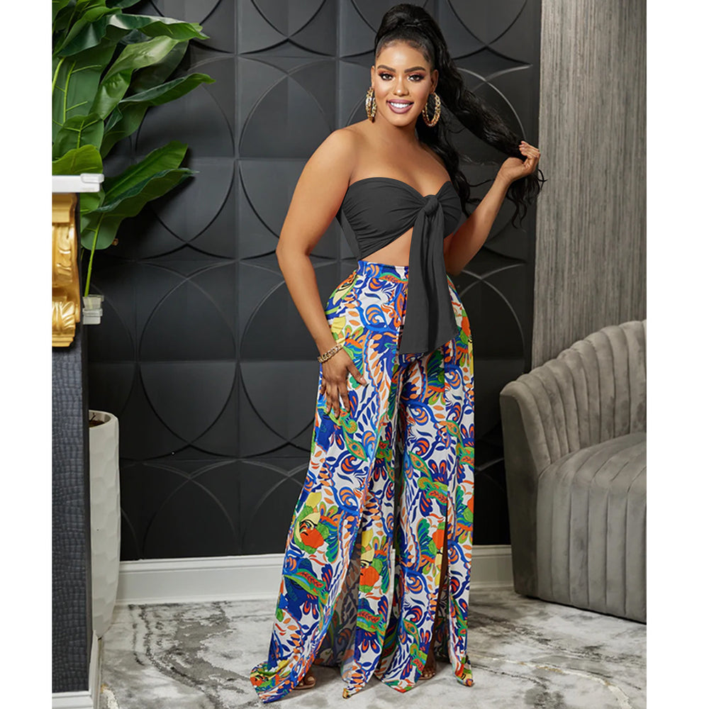 C5815 cross-border fashion two-piece set: bandeau top & backless printed slit pants - new arrivals for  &  (us/europe)