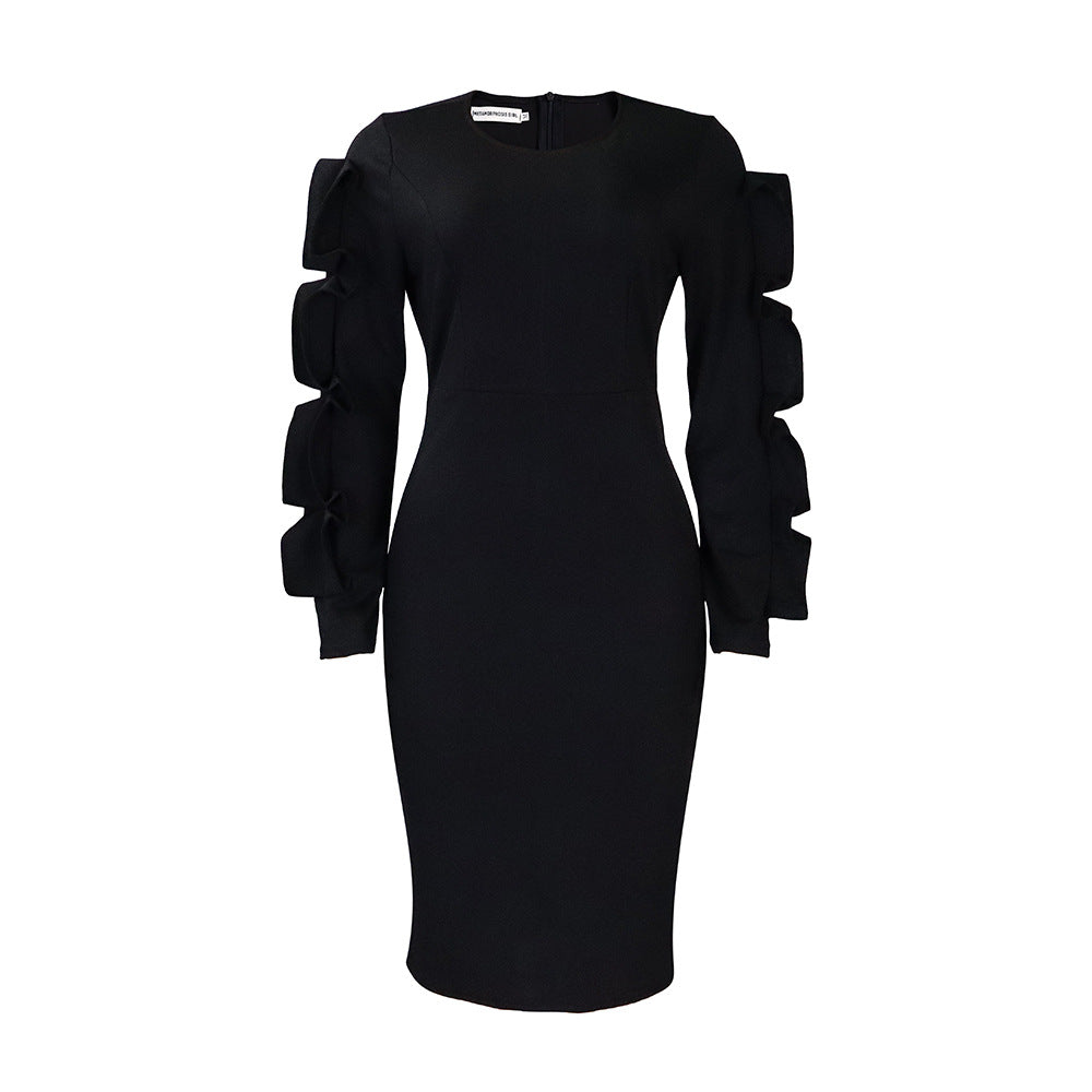 D377 european and american plus size women's autumn new fashion elegant all-match african style plus size long sleeve export dress