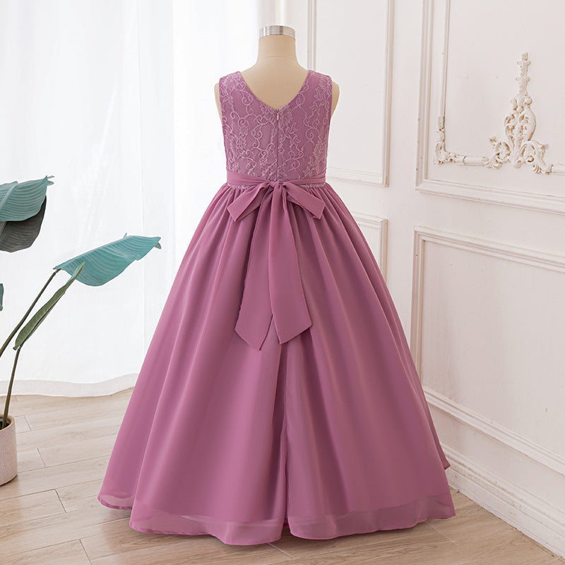 export girls' sleeveless lace patchwork long dress - elegant and stylish children's dress