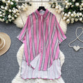 Relaxed fit shirt for women -  summer collection: effortless style, unique design, loose fit, slimming, casual, irregular striped pattern with hotfix rhinestone detailing