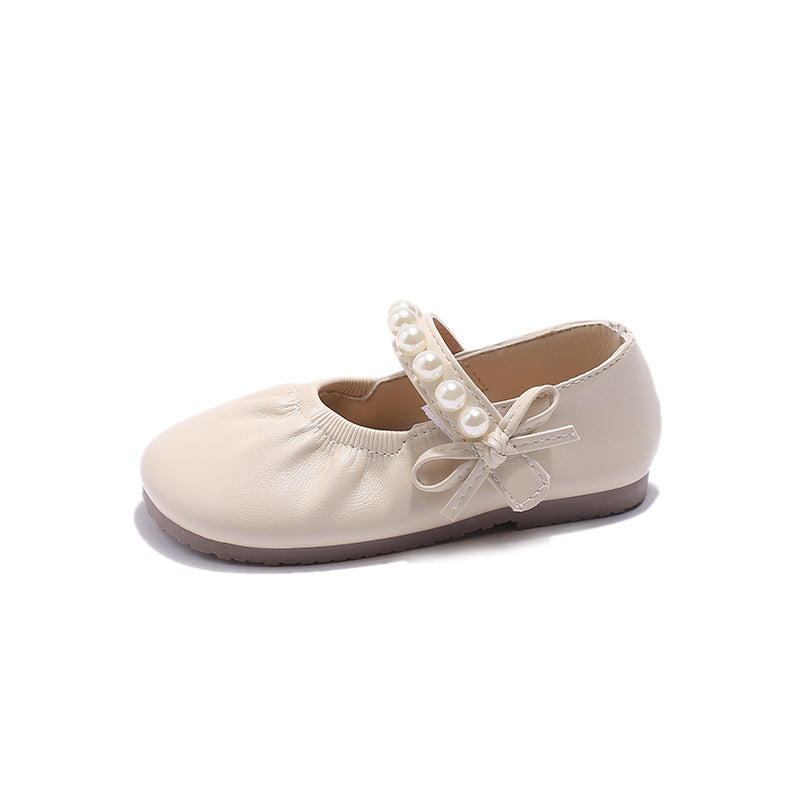 Korean version of girls' small leather shoes, spring and autumn 2025 new soft-soled children's pearl princess shoes, retro Mary Jane single shoes