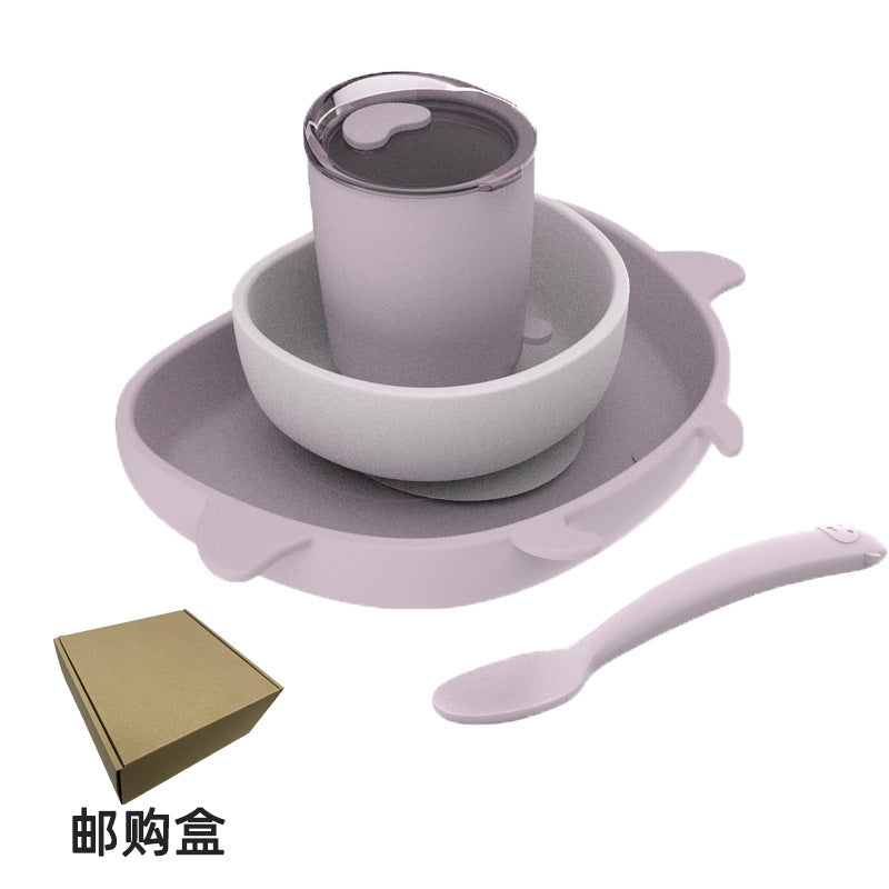 Silicone tableware kids set: baby bowl, food supplement bowl, suction cup learning chopsticks, spoon, plate - food grade, cute & fun for feeding