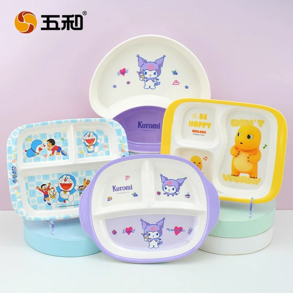 Wuhe children's tableware baby melamine plate high-value grid plate cartoon plate cute plate household modeling plate