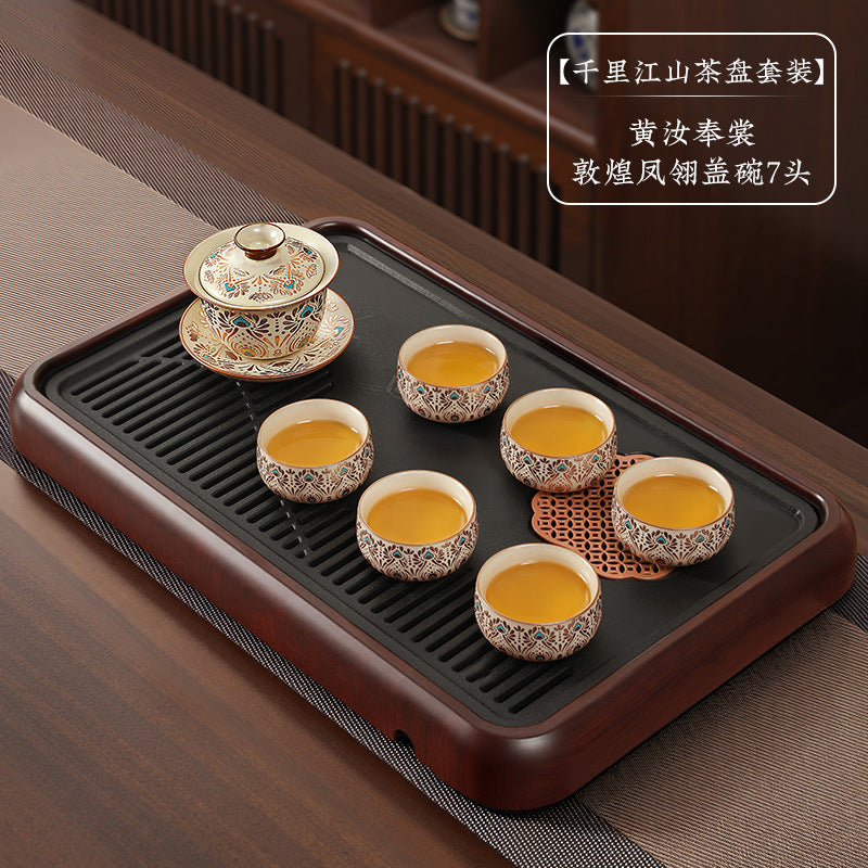 Dunhuang ru kiln tea set suitfor home office kung fu tea setaccessible luxuryhigh-end teapot tea cup cover bowl complete set