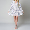 cross-border e-commerce women's fashion: european and american summer new arrivals - elegant and sweet printed v-neck lace mini dress