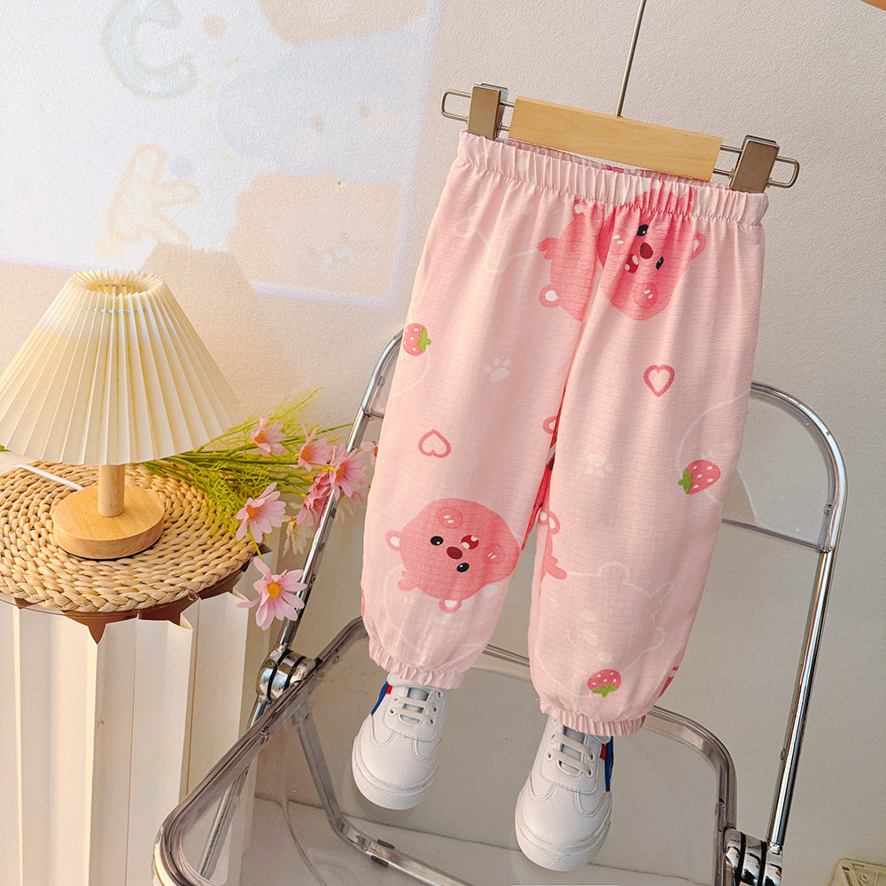 summer new children's mosquito-proof pants, lightweight korean style cartoon design, unisex lantern pants, korean style loose fit versatile trousers