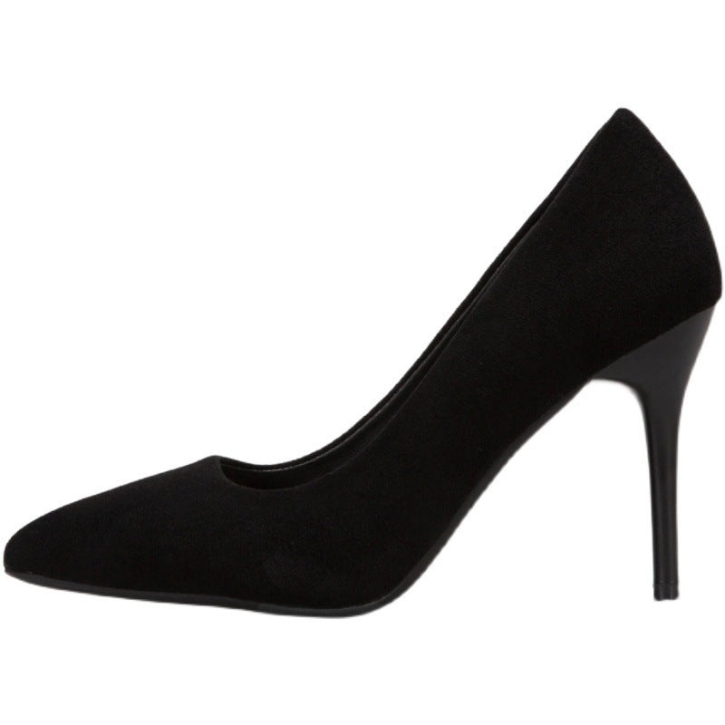 High heels for women 2024 spring and autumn new arrival black stiletto pointed toe flats suede professional shoes exportplus size etiquette shoes