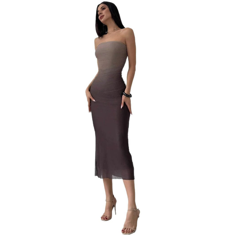 cross-border american gradient mesh bodycon maxi dress - direct supply