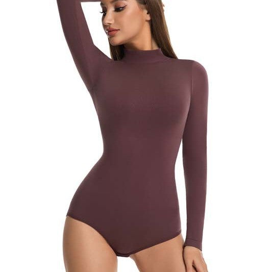 Customized   hot-selling long-sleeved waist sculpting one-piece seamless turtleneck onesie
