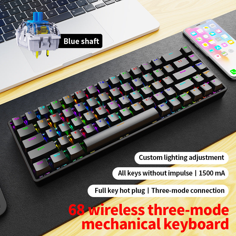 Longweishi ak68 key wireless wired bluetooth three-mode mechanical keyboard customized plug-in pbt game e-sports rgb
