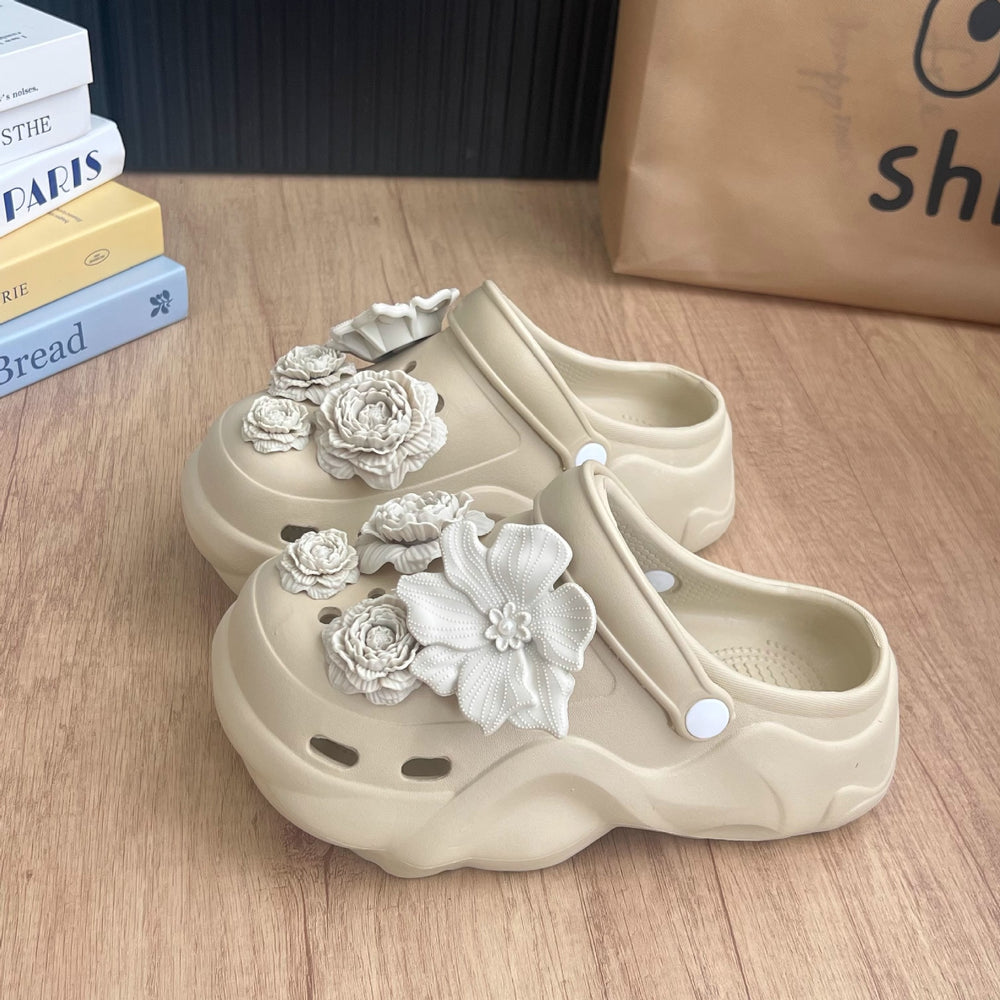 E\va flower new arrival super popular clogs for women 2025 summer casual internet celebrity same style thickened bottom women's shoes non-slip