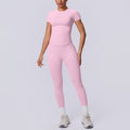 fashion seamless knittingpure color tight breathable long yoga suit sports running fitness two-piece set