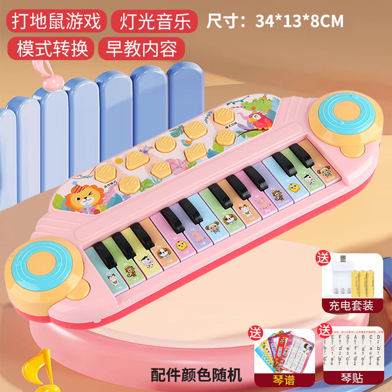 Children's electronic keyboard piano with microphone - ages 1-3-6 - musical light-up gopher toy - beginner's starter kit for babies