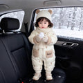 Newborn baby winter romper, full month celebration outfit, thickened onesie for baby boys and girls, bear hug style, trendy outdoor wear