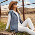 European and american cross-border foreign trade  lapel front button stereo large pocket waist casual layered denim waistcoat for women