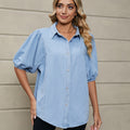 european and american women's apparel cross-border trade: new elasticated princess sleeve denim shirt casual top for  and