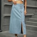 Fashion cross-border foreign trade    washed slit button denim skirt mid-length skirt women's trendy
