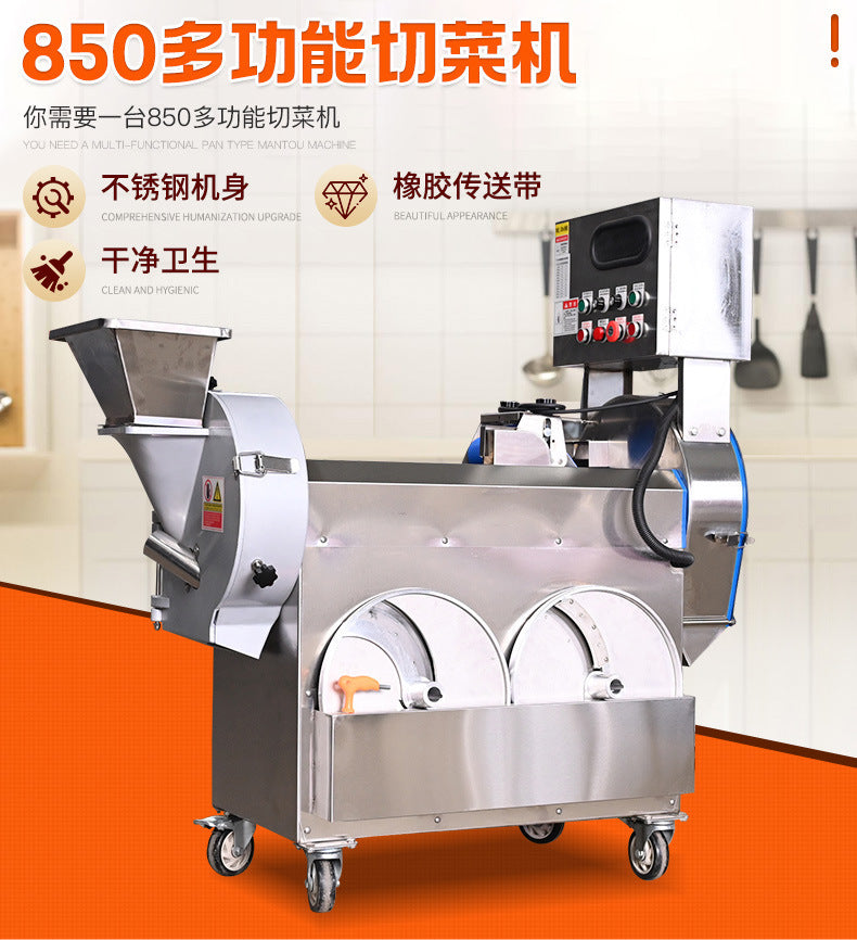 850 multifunctional vegetable cutter - double-headed vegetable slicer, shredder, dicer, and segmenter - fully automatic commercial vegetable cutting machine