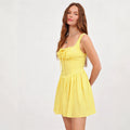 fashionsummer square neck suspender skirt with drawstring tie back waist slimming look a-line skirt dress for women
