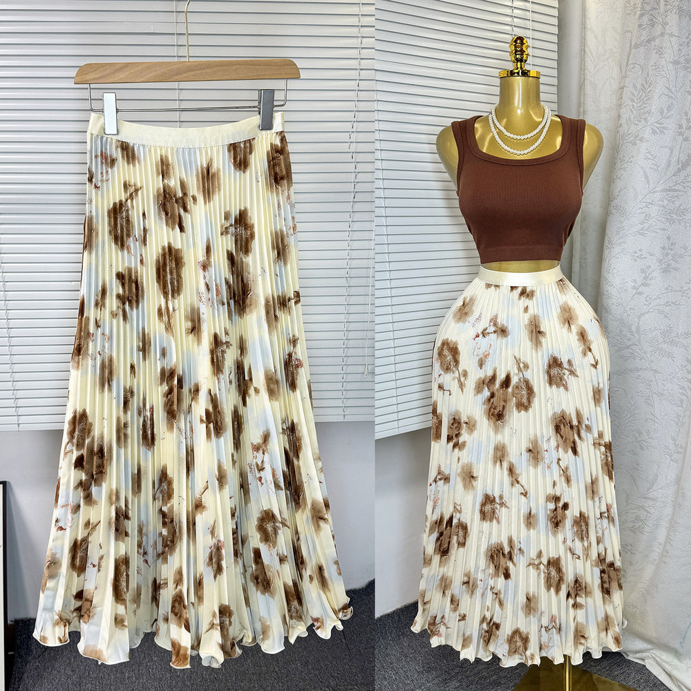 New arrival elastic waist high waist floral sweeteasiest for match a-line skirt women's medium longprintingpleated skirt