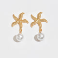 Wholesale faux pearl earrings - european & american style, starfish dangle earrings for women, unique & exaggerated, niche & affordable luxury, autumn/winter gold stud earrings