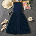girls' summer dress,  new style, foreign trade european and american style, elegant pleated patchwork, cinched waist, sleeveless formal dress