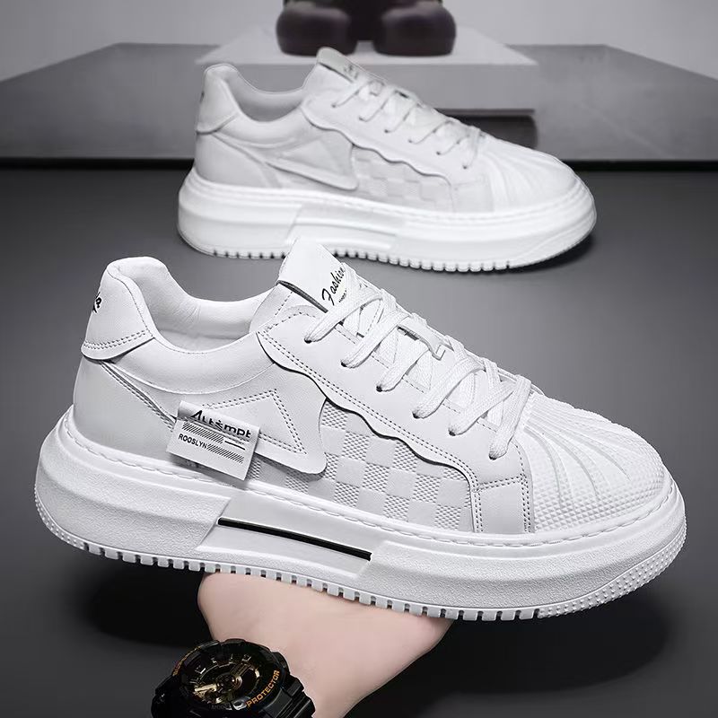 Shell toe white shoes men's hidden heel spring new arrivalstylishfashion sports casual trendy shoes easiest for matchthick sole sneakers