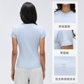 Summer crew neck short sleeve women's sweat-wicking breathable sports t-shirt slim fit running fitness yoga top d26037