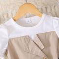 Girls' two-piece outfit: patchwork button-down top + solid color pants set