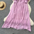 French chic high-end v-neck lantern sleeve tie-waist flowy chiffon maxi dress - elegant women's long dress